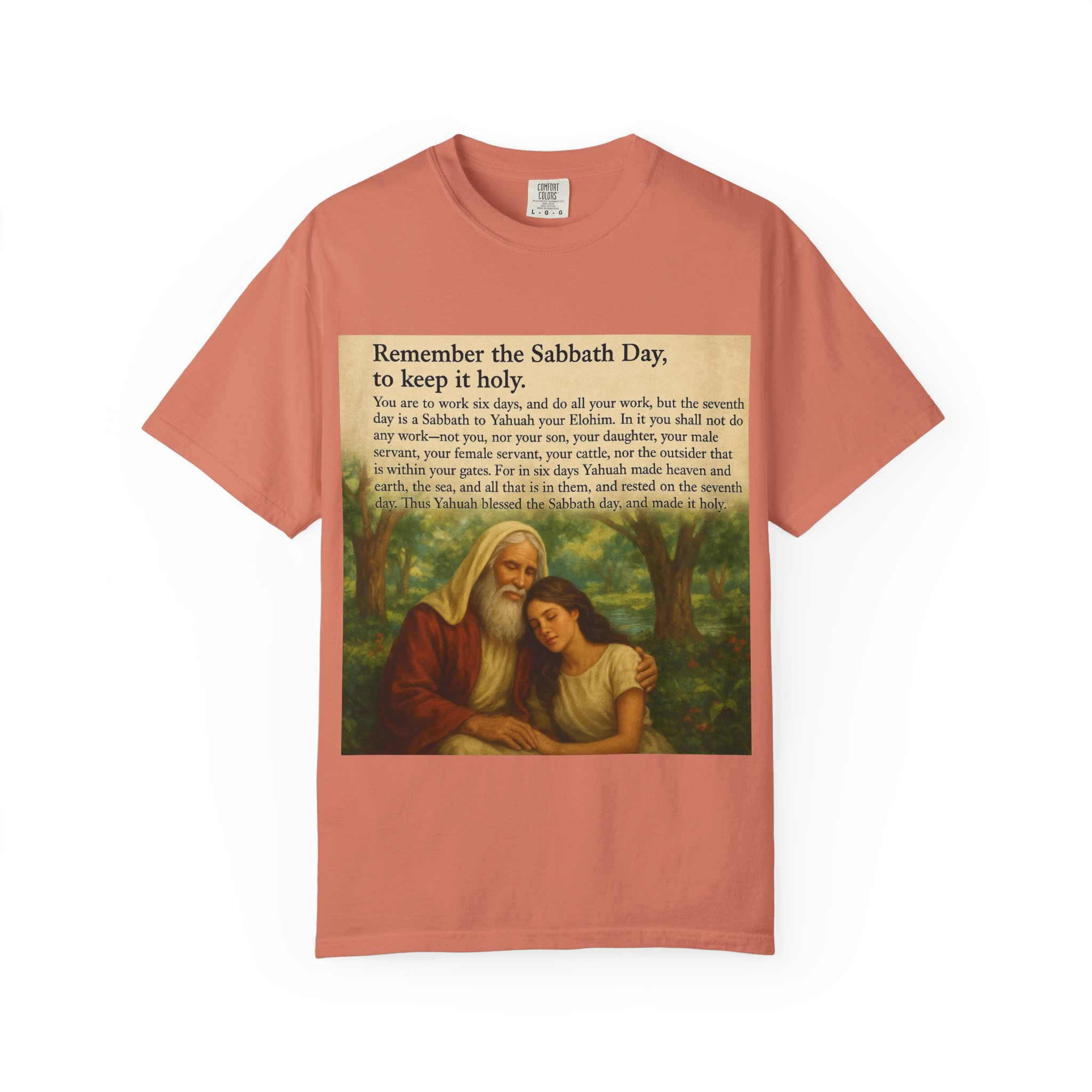 Religious Unisex T-shirt, God and Eve in Garden, Fourth Commandment, Remember the Sabbath Day - Image 9