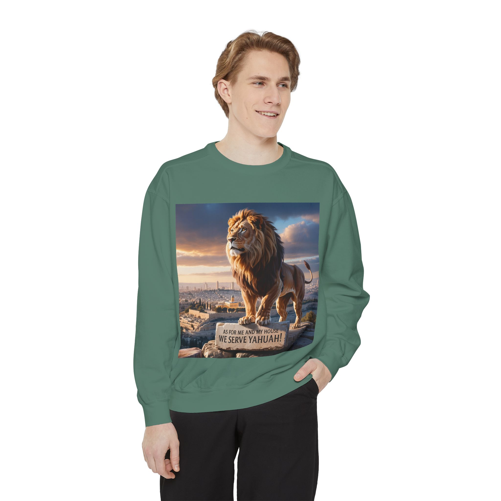 Religious Lion Sweatshirt with Jerusalem and Scripture, Christian Unisex Jumper, Serve the Lord, Biblical Gift, Lion of Judah Apparel, - Image 31