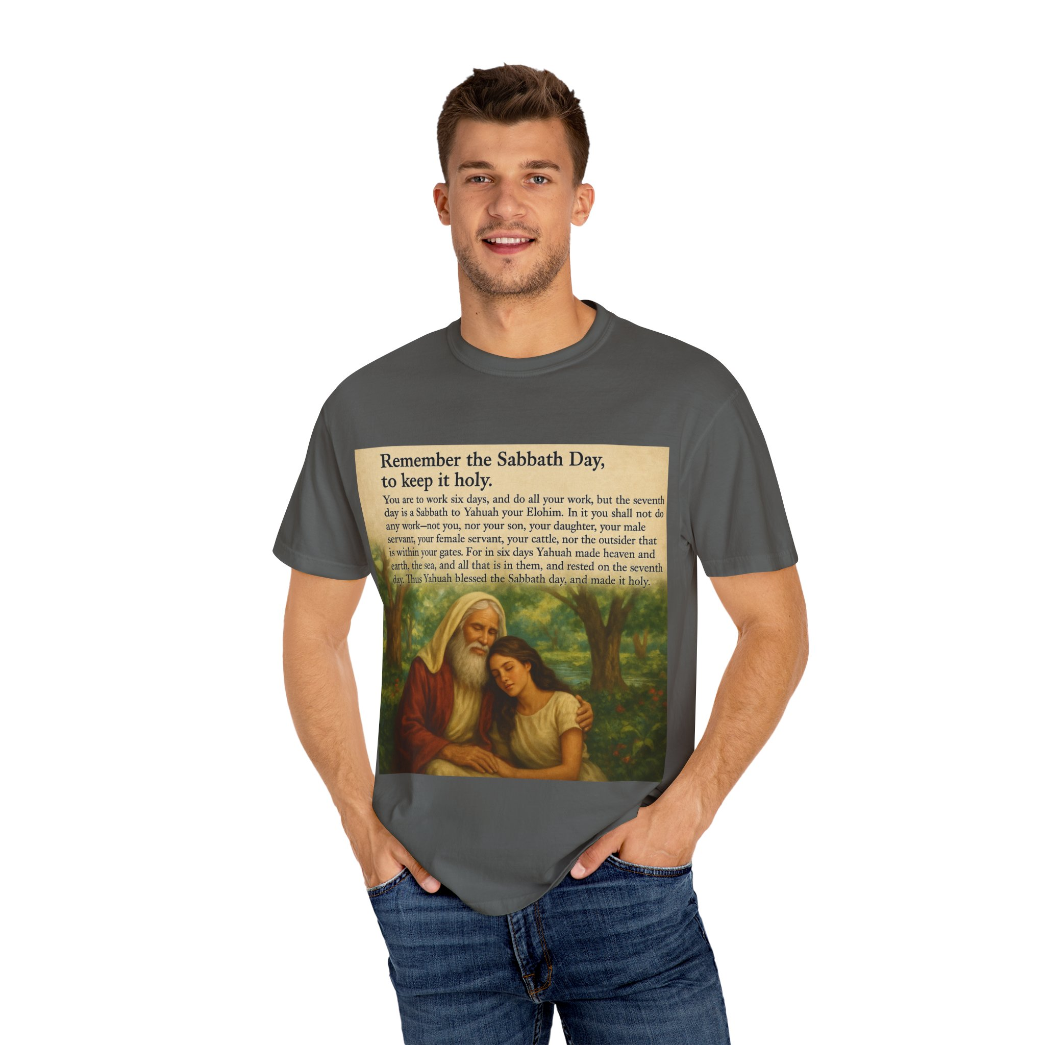 Religious Unisex T-shirt, God and Eve in Garden, Fourth Commandment, Remember the Sabbath Day - Image 40