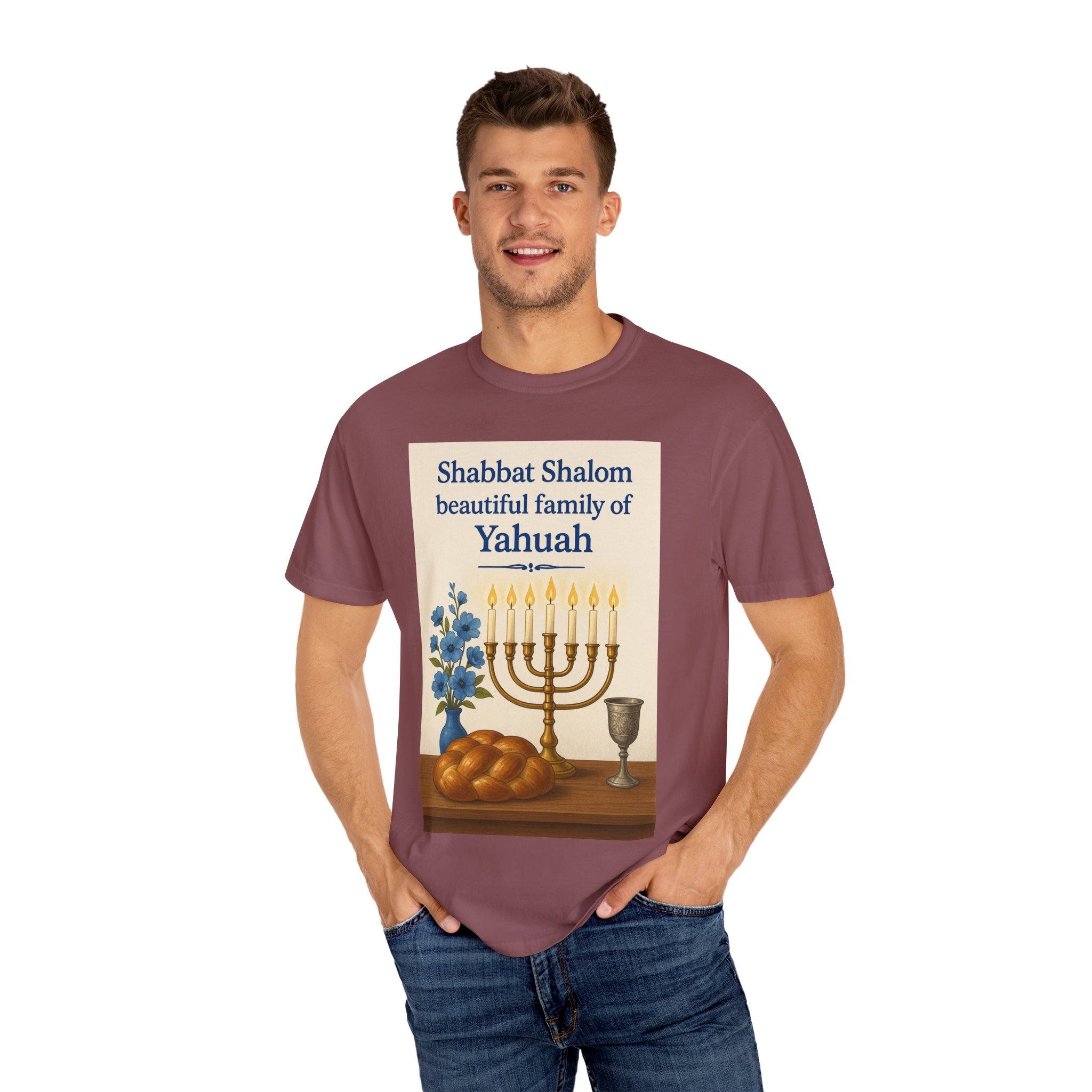 Shabbat Shalom Beautiful Family of Yahuah Tee Unisex Garment-Dyed T-Shirt, Perfect for Family Gatherings & Religious Celebrations - Image 12