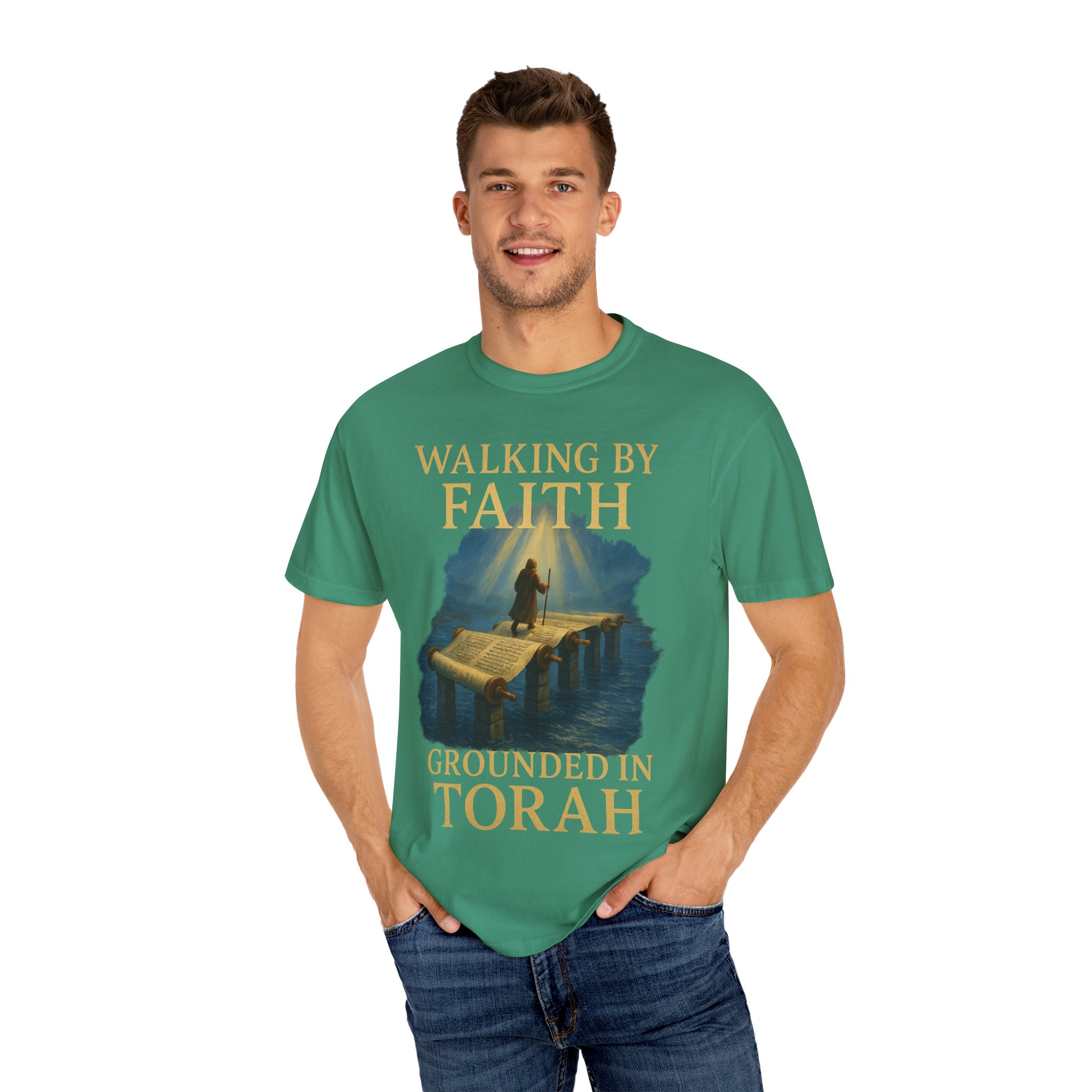 Walking by Faith, Grounded in Torah Scroll Bridge of LightFaith-Inspired Unisex Faith T-Shirt, Torah Gift Inspirational Apparel, Spiritual - Image 12