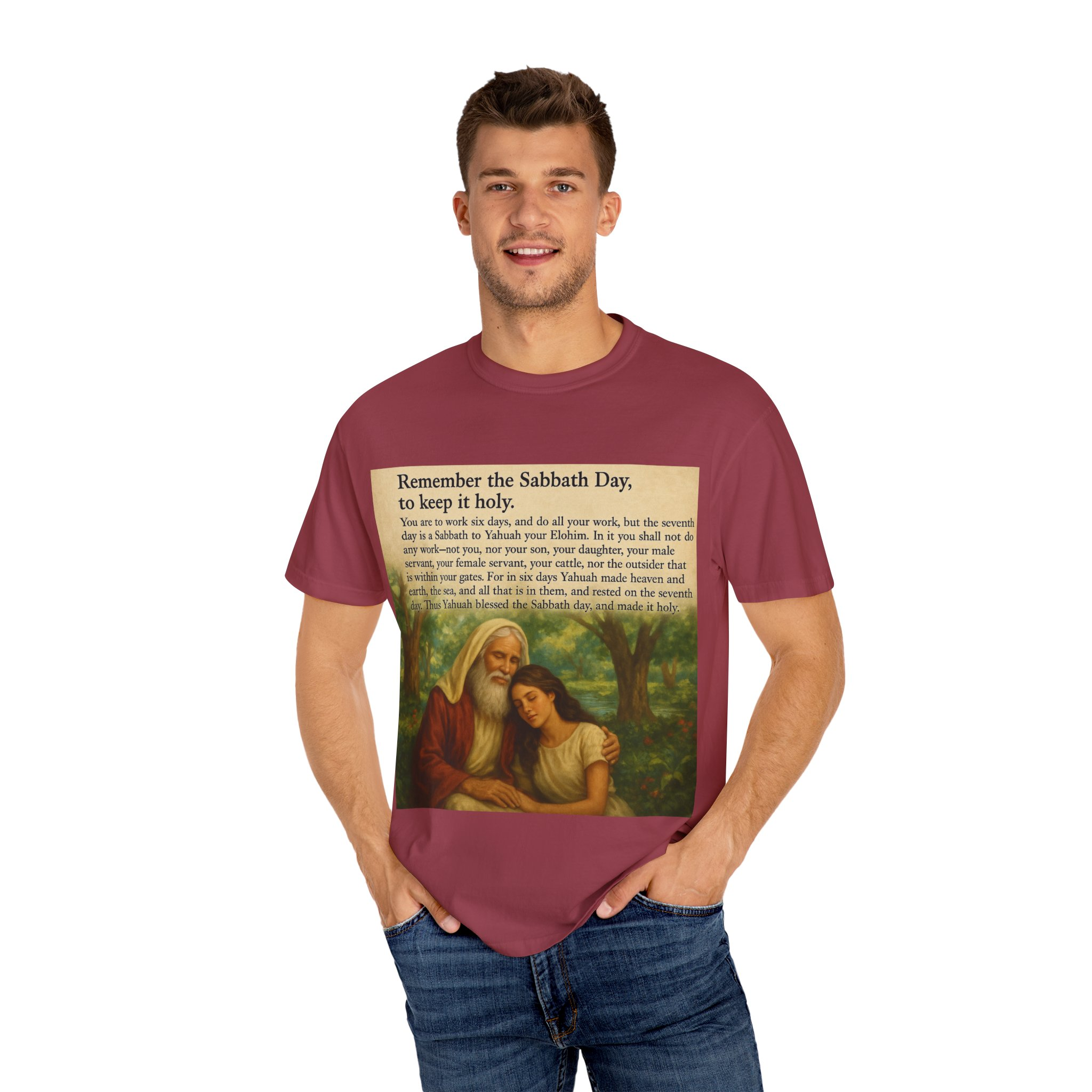 Religious Unisex T-shirt, God and Eve in Garden, Fourth Commandment, Remember the Sabbath Day - Image 60