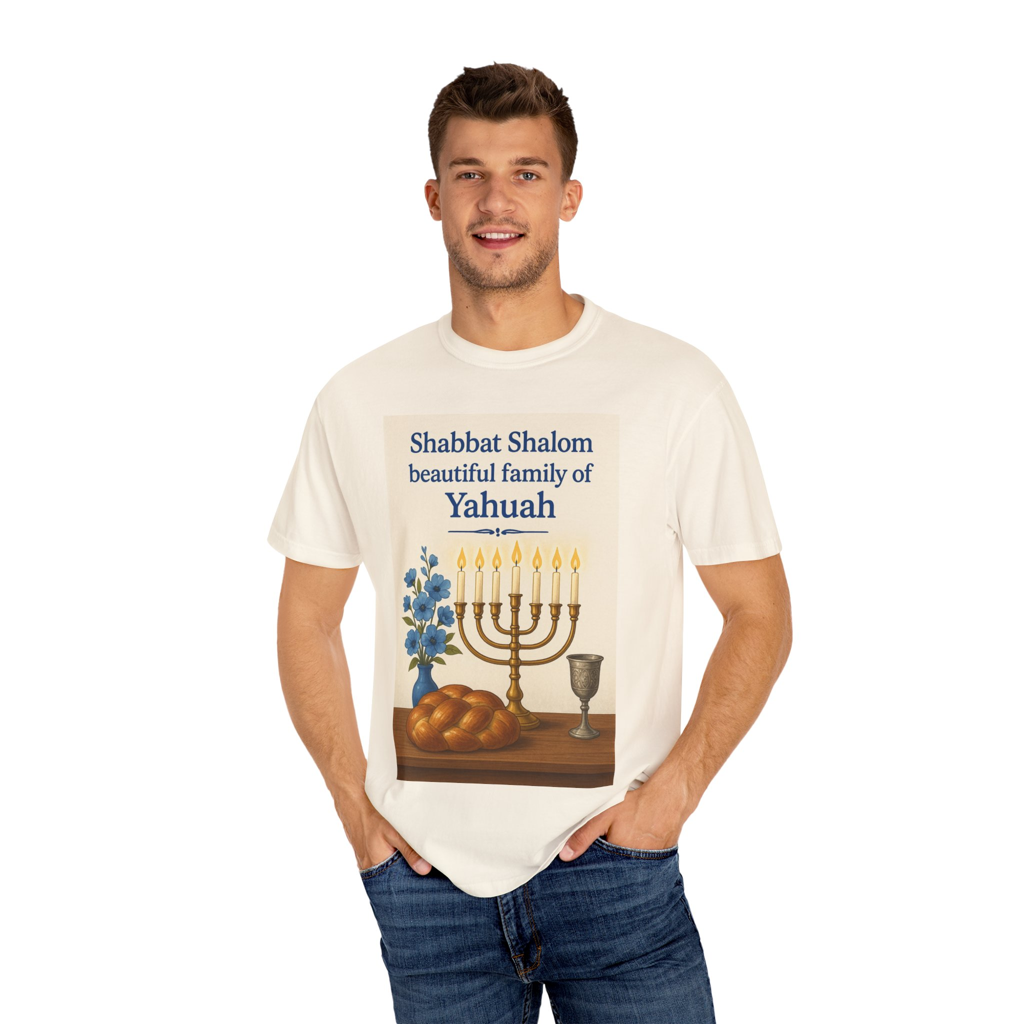 Shabbat Shalom Beautiful Family of Yahuah Tee Unisex Garment-Dyed T-Shirt, Perfect for Family Gatherings & Religious Celebrations - Image 16