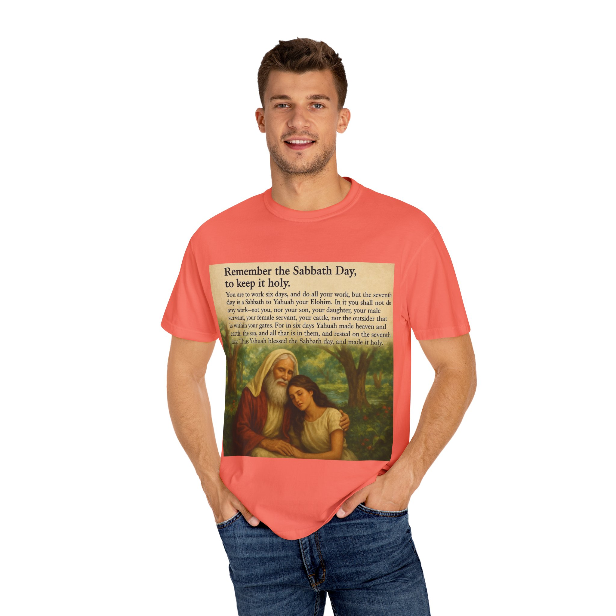 Religious Unisex T-shirt, God and Eve in Garden, Fourth Commandment, Remember the Sabbath Day - Image 16