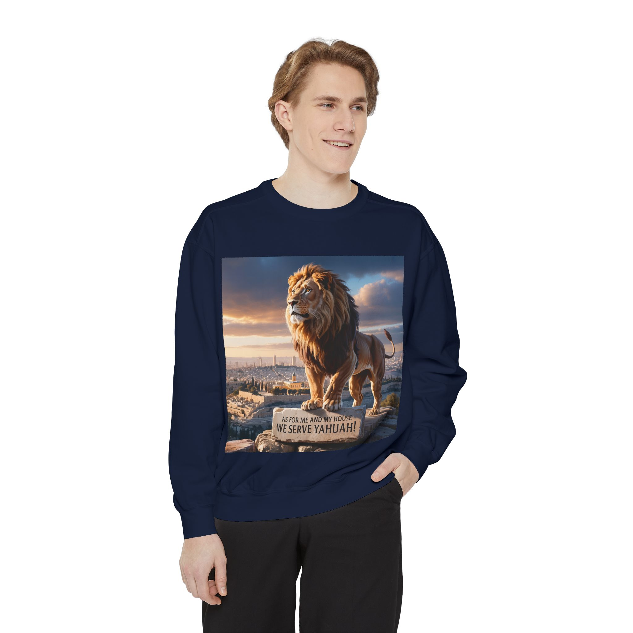 Religious Lion Sweatshirt with Jerusalem and Scripture, Christian Unisex Jumper, Serve the Lord, Biblical Gift, Lion of Judah Apparel, - Image 63