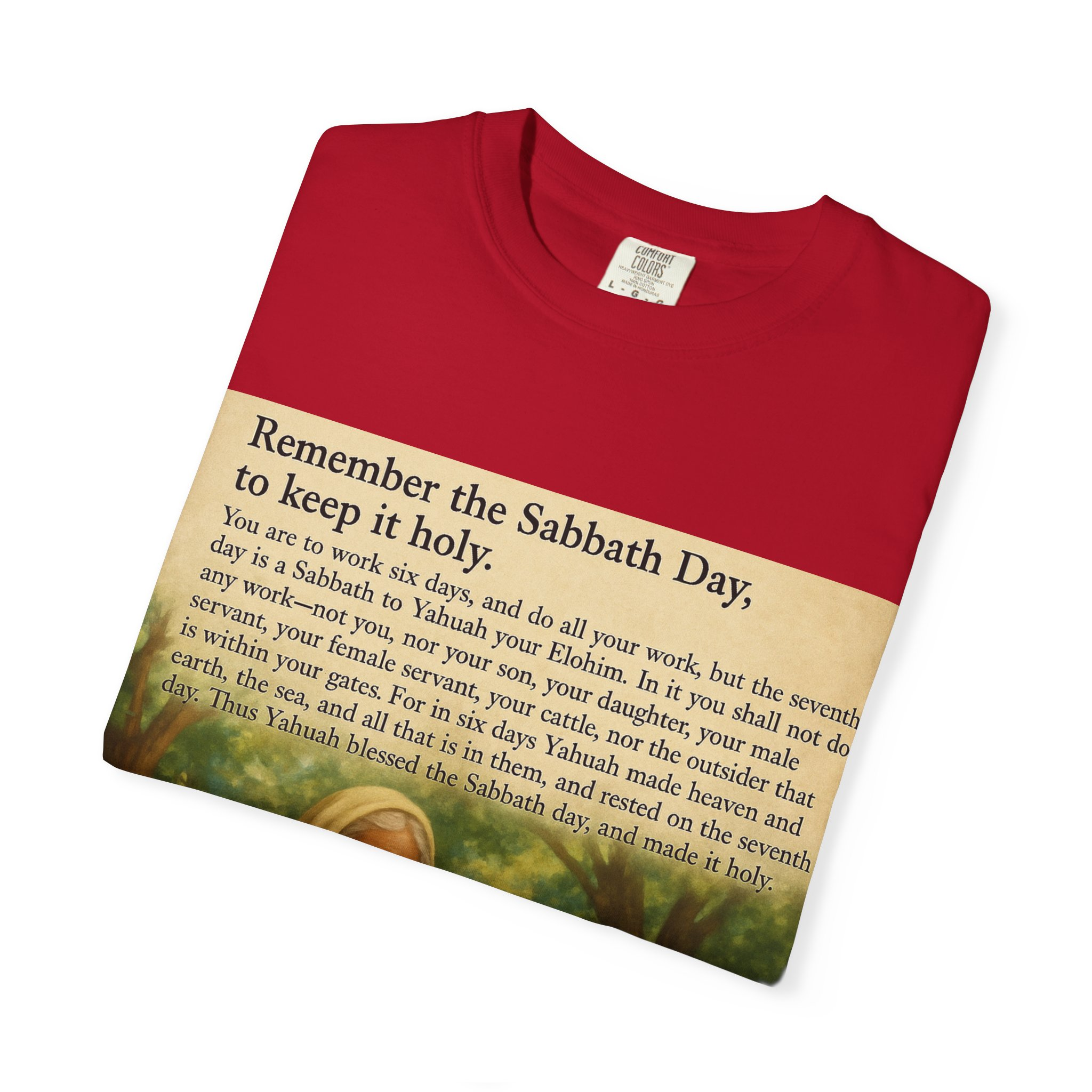 Religious Unisex T-shirt, God and Eve in Garden, Fourth Commandment, Remember the Sabbath Day - Image 3