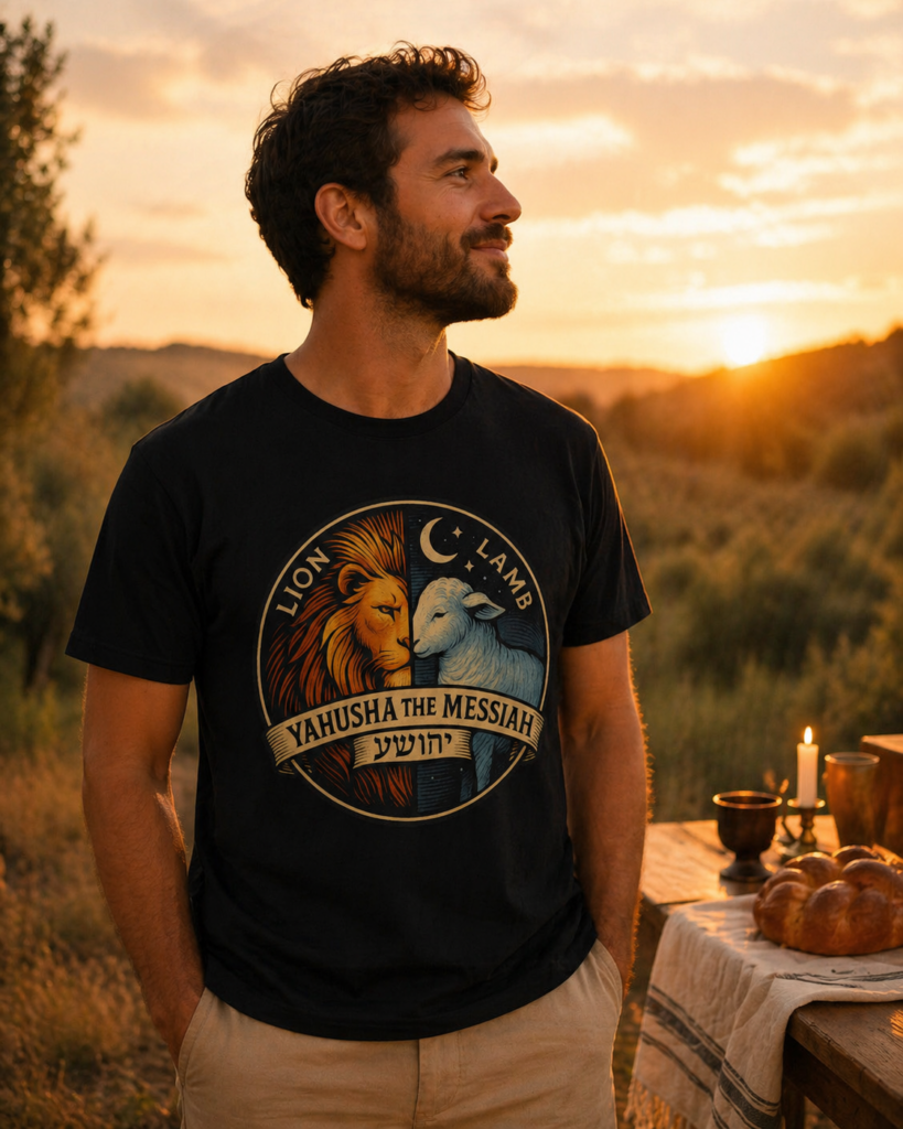 Torah observant apparel believer wearing scripture shirt in nature Sabbath setting